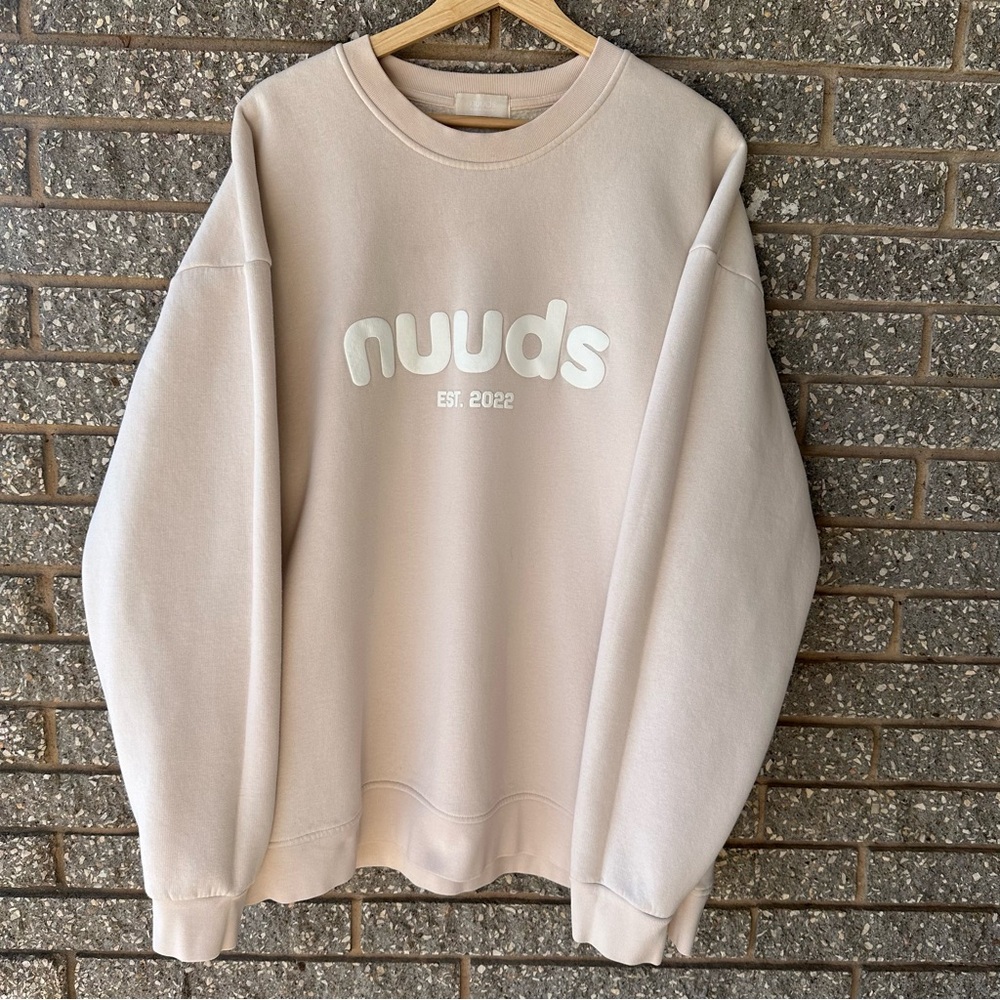 Women’s nuuds Birthday Edition Tan/Sand Long Sleeve Crewneck Sweatshirt Size XL